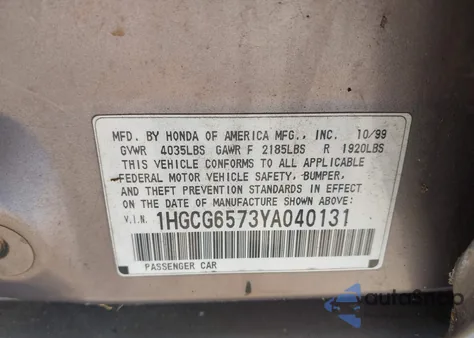 2000 Honda Accord 2.3 Ex z USA, uszkodzony, nr VIN 1HGCG6573YA040131